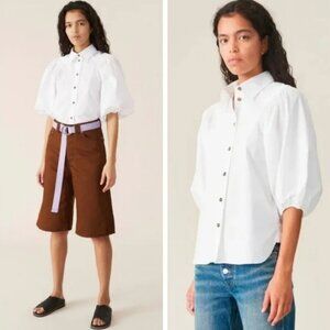 White Ganni Cotton Poplin Shirt, Size 34